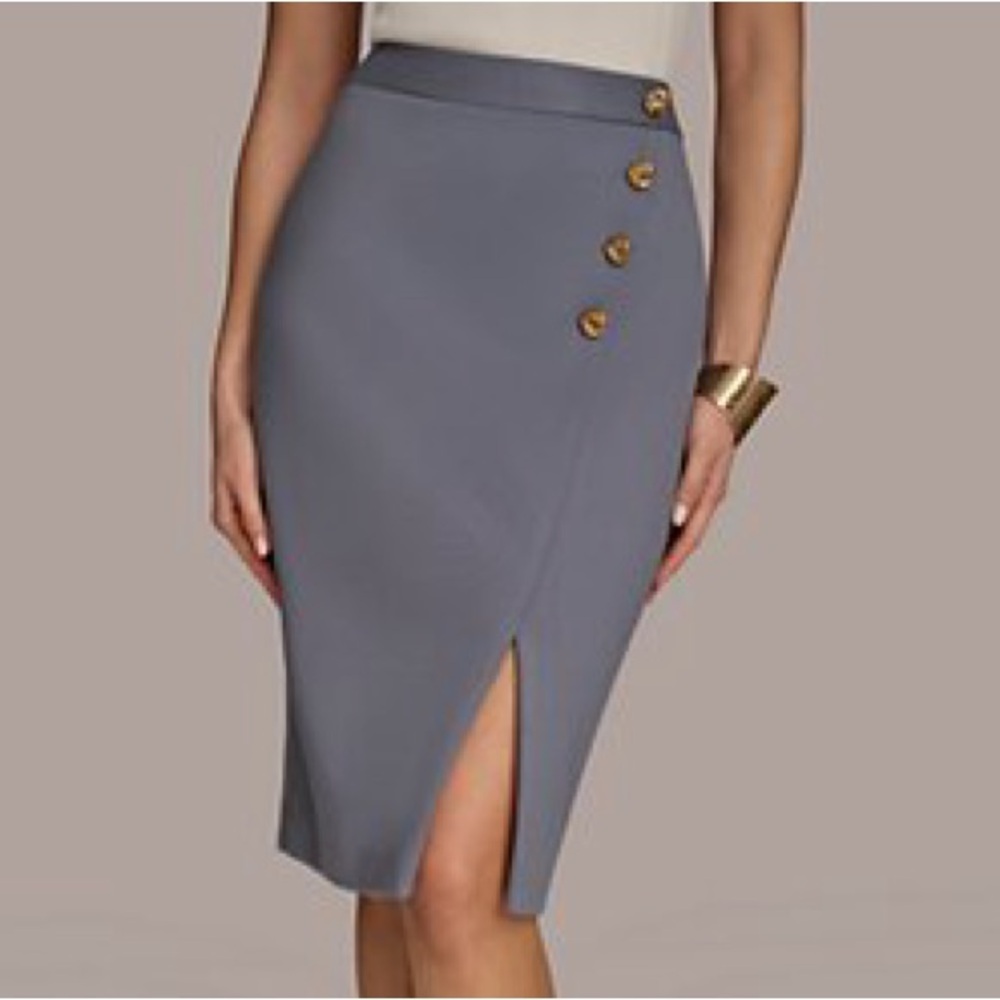 Donna Karan Blue Pencil Wrap Skirt
